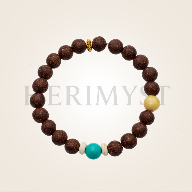 HERIMYST White Tea Blend incense bead bracelet, handcrafted from natural herbs with turquoise, amber, and mammoth ivory beads, inspired by Song Dynasty tea-incense culture.