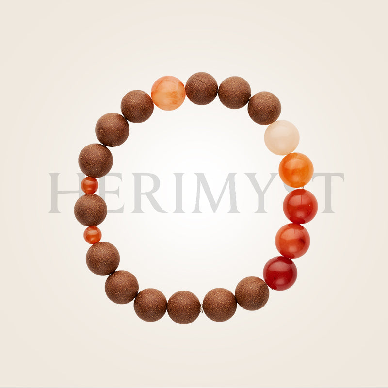 HERIMYST Wēn Lán (Serene Flow) incense bead bracelet – osmanthus blend bracelet with golden jade and red agate, inspired by traditional incense craftsmanship for warmth and creative calm.