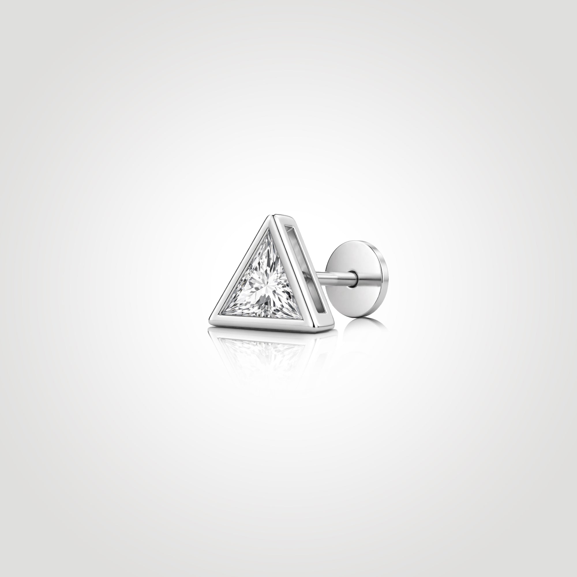 triangle diamond stud earring for men white gold trillion cut lab grown diamond bezel setting geometric minimalist design