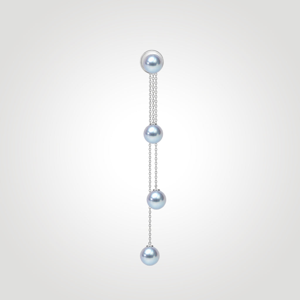 Silver-blue Akoya pearl 4-in-1 convertible drop earring with three layered 14K gold chains