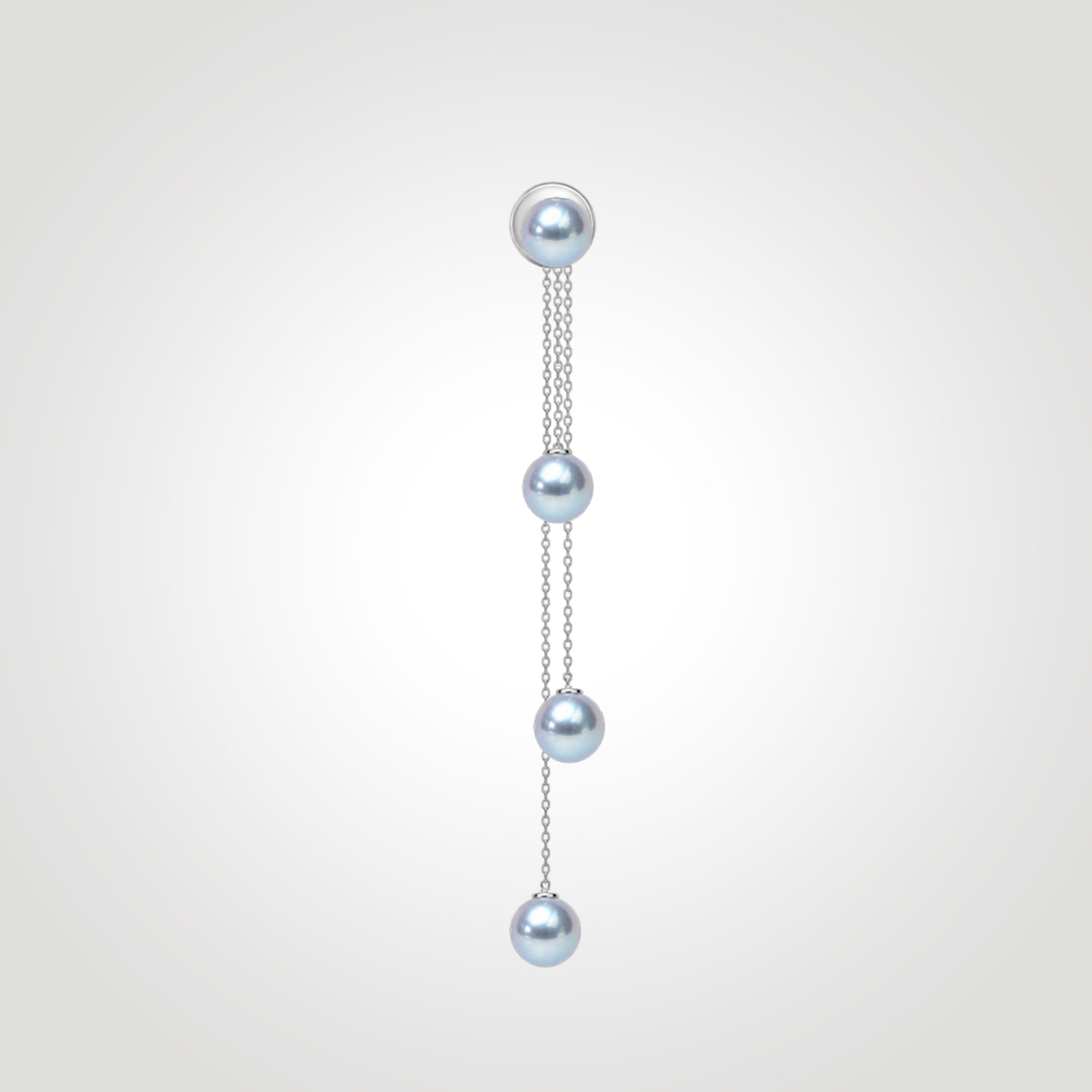 Silver-blue Akoya pearl 4-in-1 convertible drop earring with three layered 14K gold chains