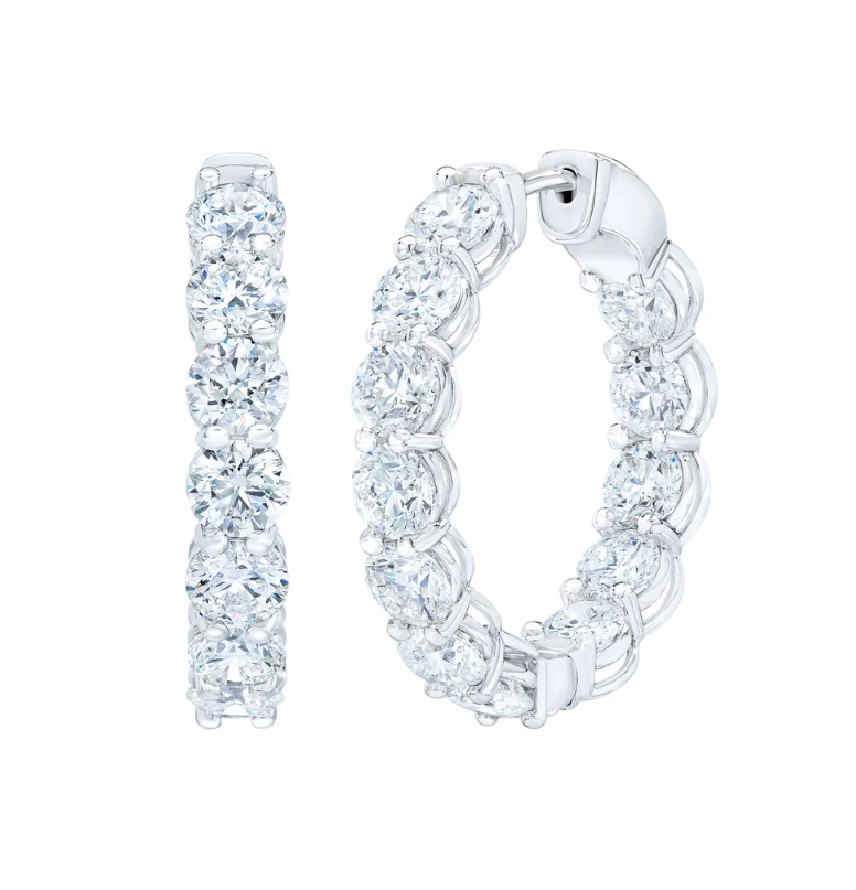 Round Brilliant 5ct Lab-Grown Diamond Hoop Earrings in 14K Solid White Gold