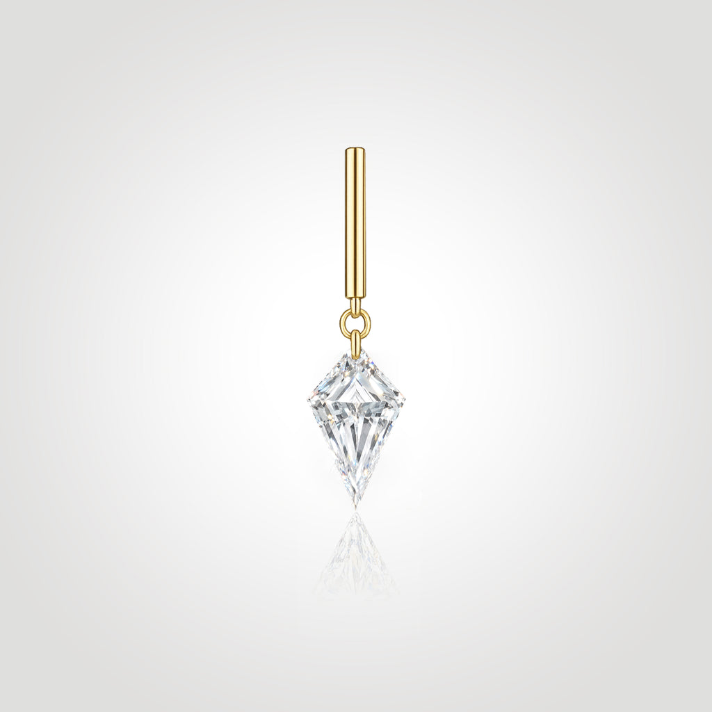 Front view of a single kite-cut floating lab-grown diamond drop stud in 14K yellow gold