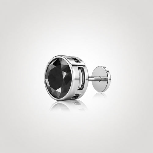 Side view of a black diamond stud with post and earring back