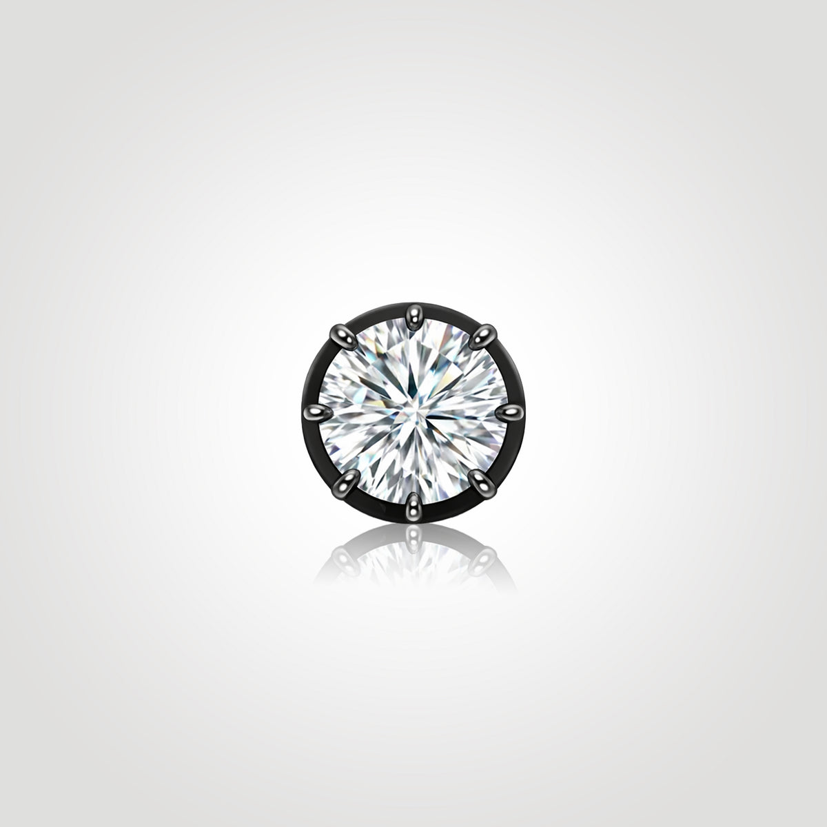 black gold diamond stud earring for men front view 1ct round brilliant lab grown diamond six prong setting clean minimal design