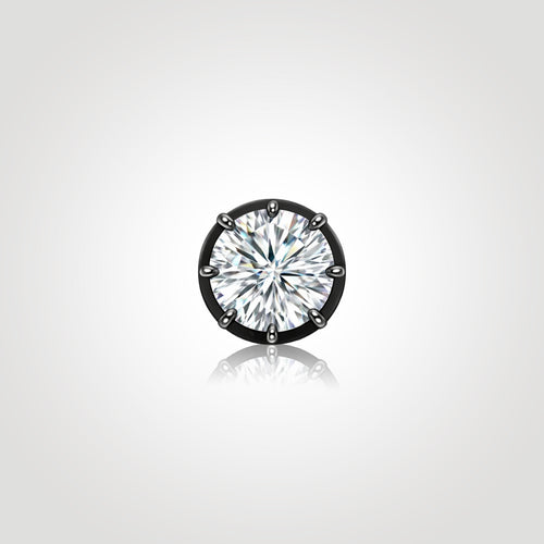 black gold diamond stud earring for men front view 1ct round brilliant lab grown diamond six prong setting clean minimal design