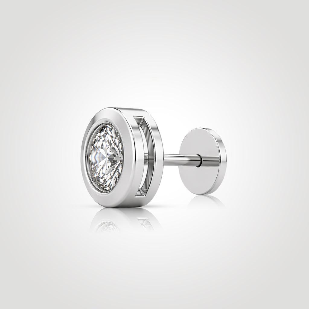 mens wide bezel diamond stud earring white gold 1ct lab diamond thick bezel setting secure disc back modern style
