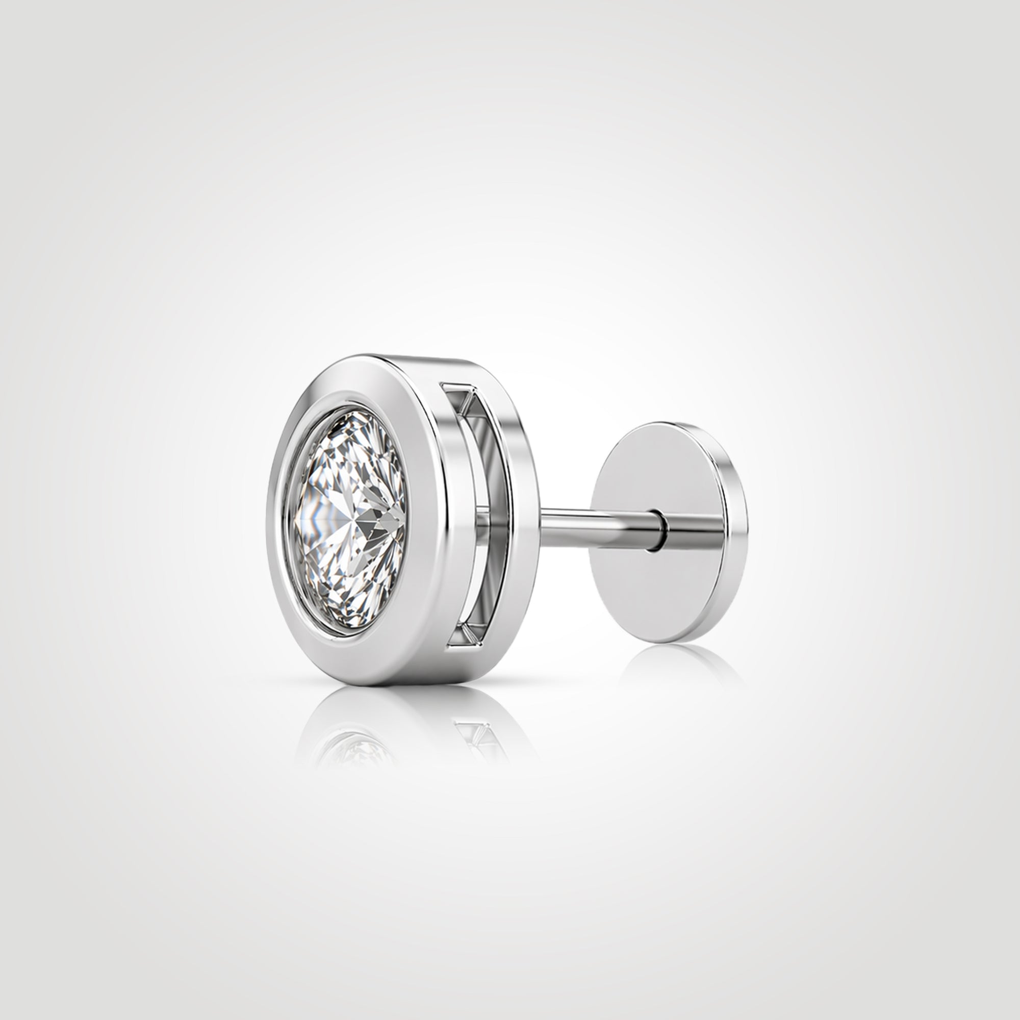 mens wide bezel diamond stud earring white gold 1ct lab diamond thick bezel setting secure disc back modern style