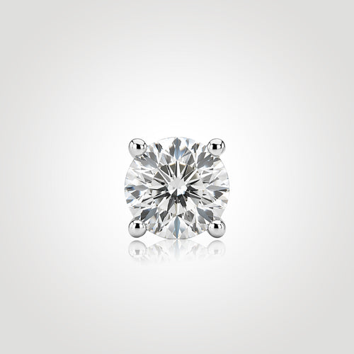 round diamond stud earring for men front view white gold 1ct lab grown diamond four prong classic minimal design high brilliance