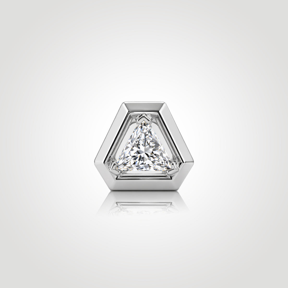 trillion cut diamond stud earring for men front view white gold triangle lab diamond geometric framed design modern minimalist