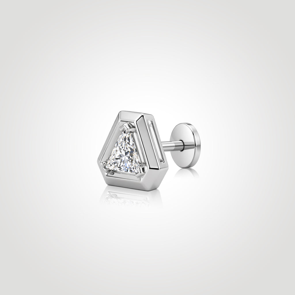 mens triangle diamond stud earring white gold lab diamond framed geometric setting bold architectural design