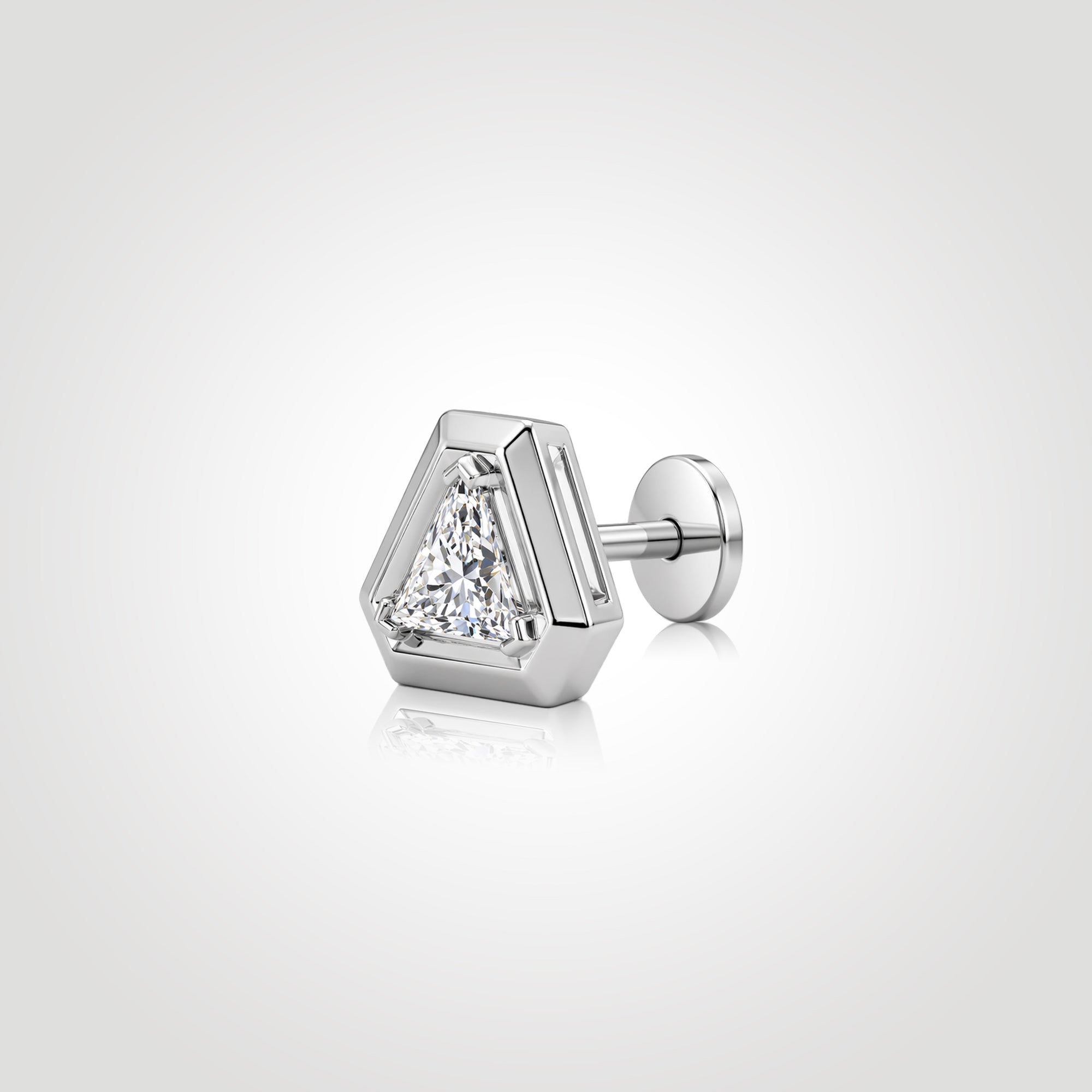 mens triangle diamond stud earring white gold lab diamond framed geometric setting bold architectural design