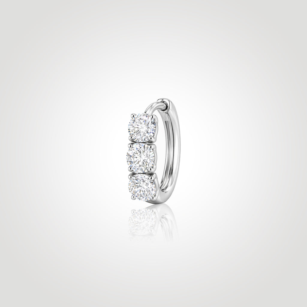 diamond huggie hoop earring for men single white gold three stone lab grown diamond hoop minimalist everyday luxury