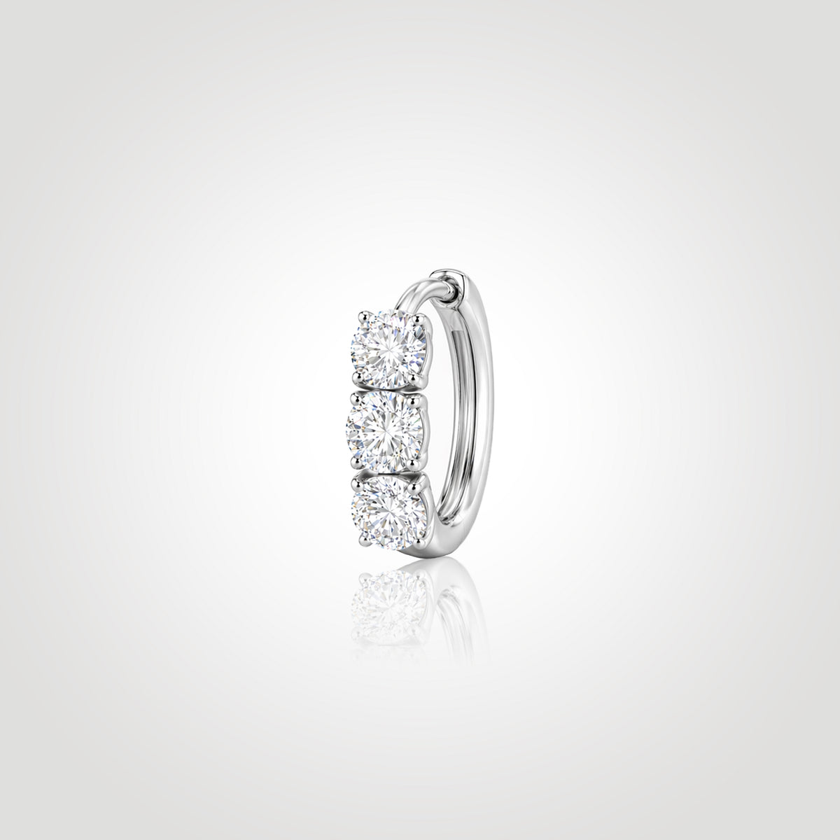 diamond huggie hoop earring for men single white gold three stone lab grown diamond hoop minimalist everyday luxury