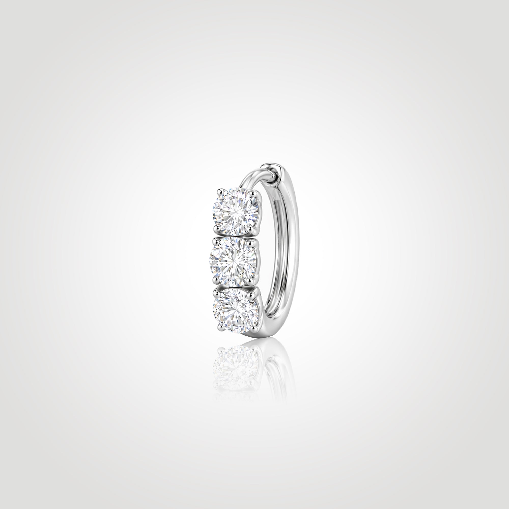 diamond huggie hoop earring for men single white gold three stone lab grown diamond hoop minimalist everyday luxury