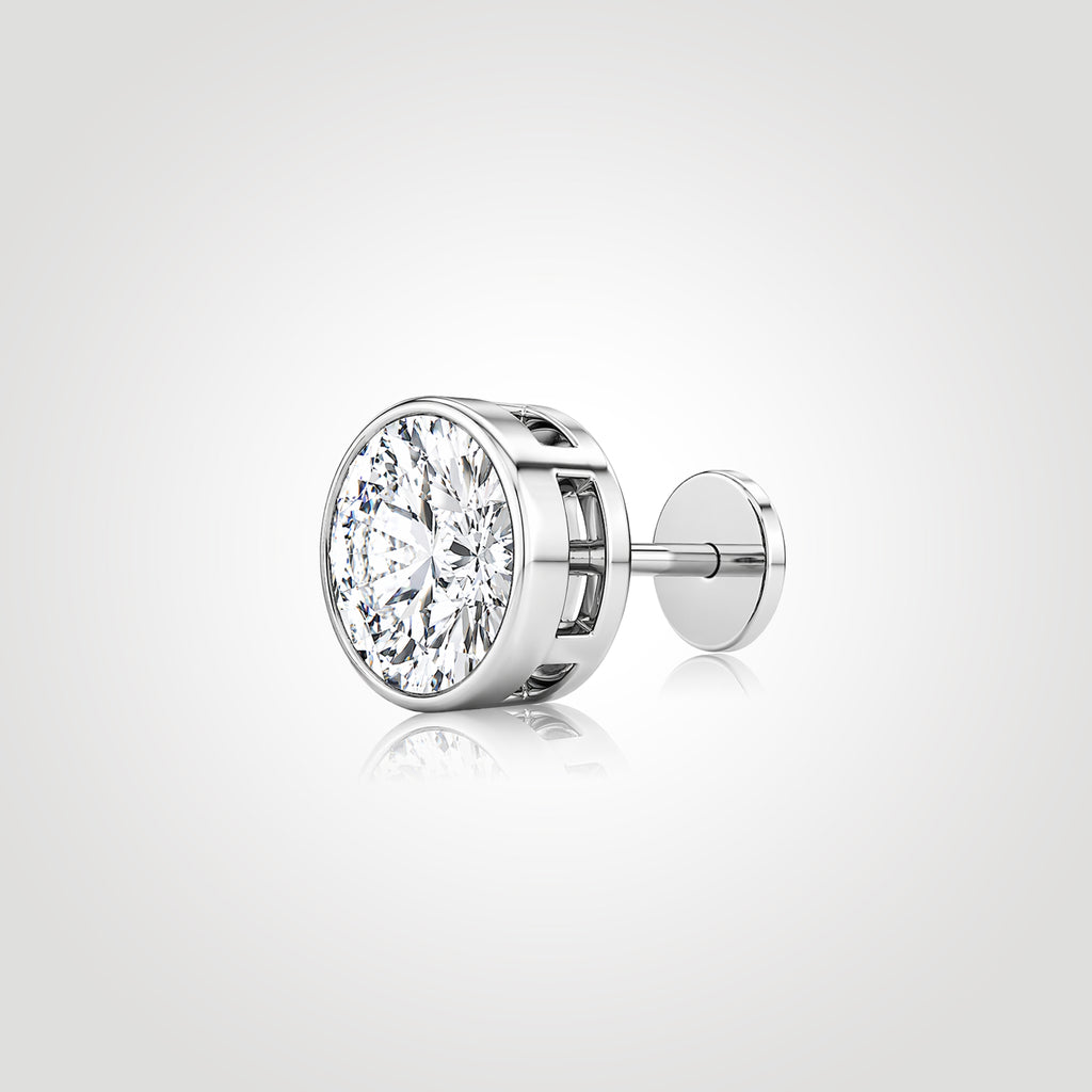 mens bezel diamond stud earring white gold 1ct lab diamond medium bezel setting secure disc back clean modern