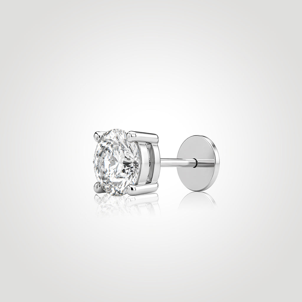 mens round diamond stud earring white gold 1ct lab diamond four prong setting secure disc back classic design