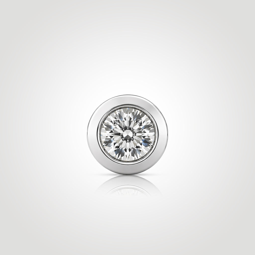 wide bezel diamond stud earring for men front view white gold 1ct round lab diamond bold modern design larger look