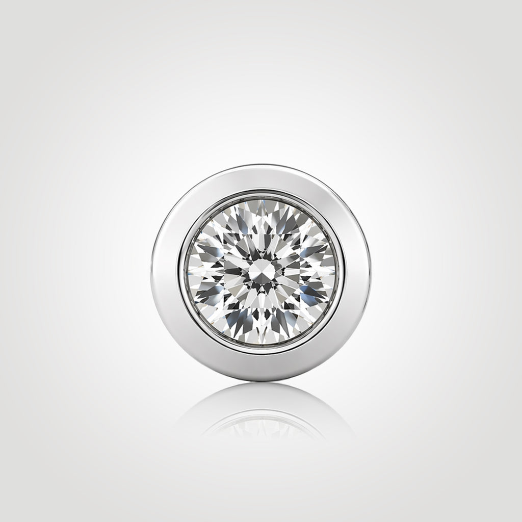 mens bezel diamond stud earring 1ct round lab diamond white gold bold larger look modern clean design
