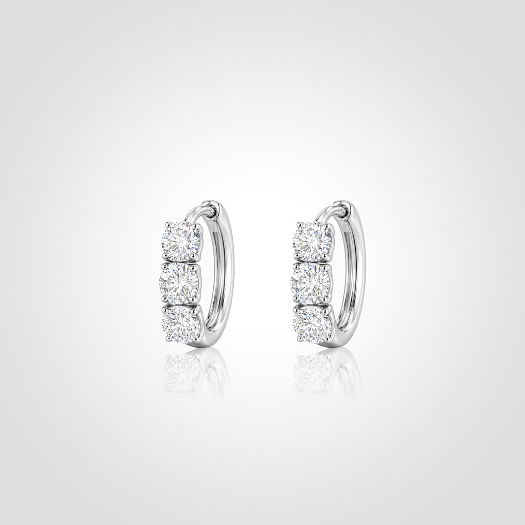 diamond huggie hoop earrings for men pair white gold three stone lab grown diamond hoops minimalist luxury everyday wear