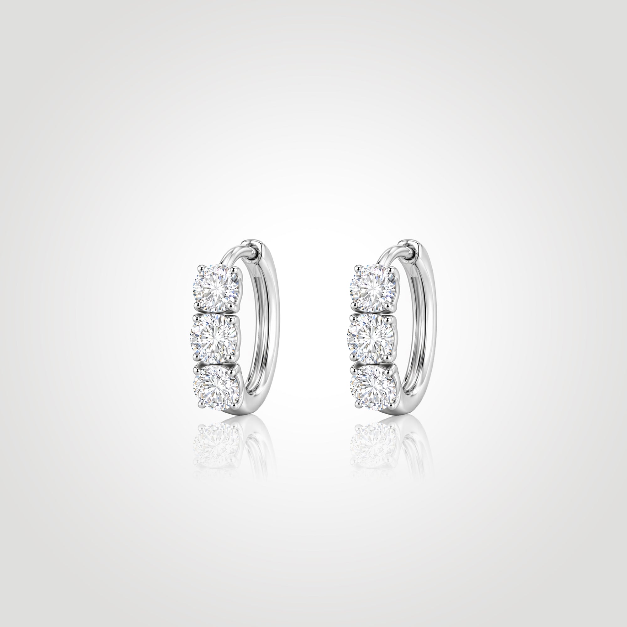 diamond huggie hoop earrings for men pair white gold three stone lab grown diamond hoops minimalist luxury everyday wear
