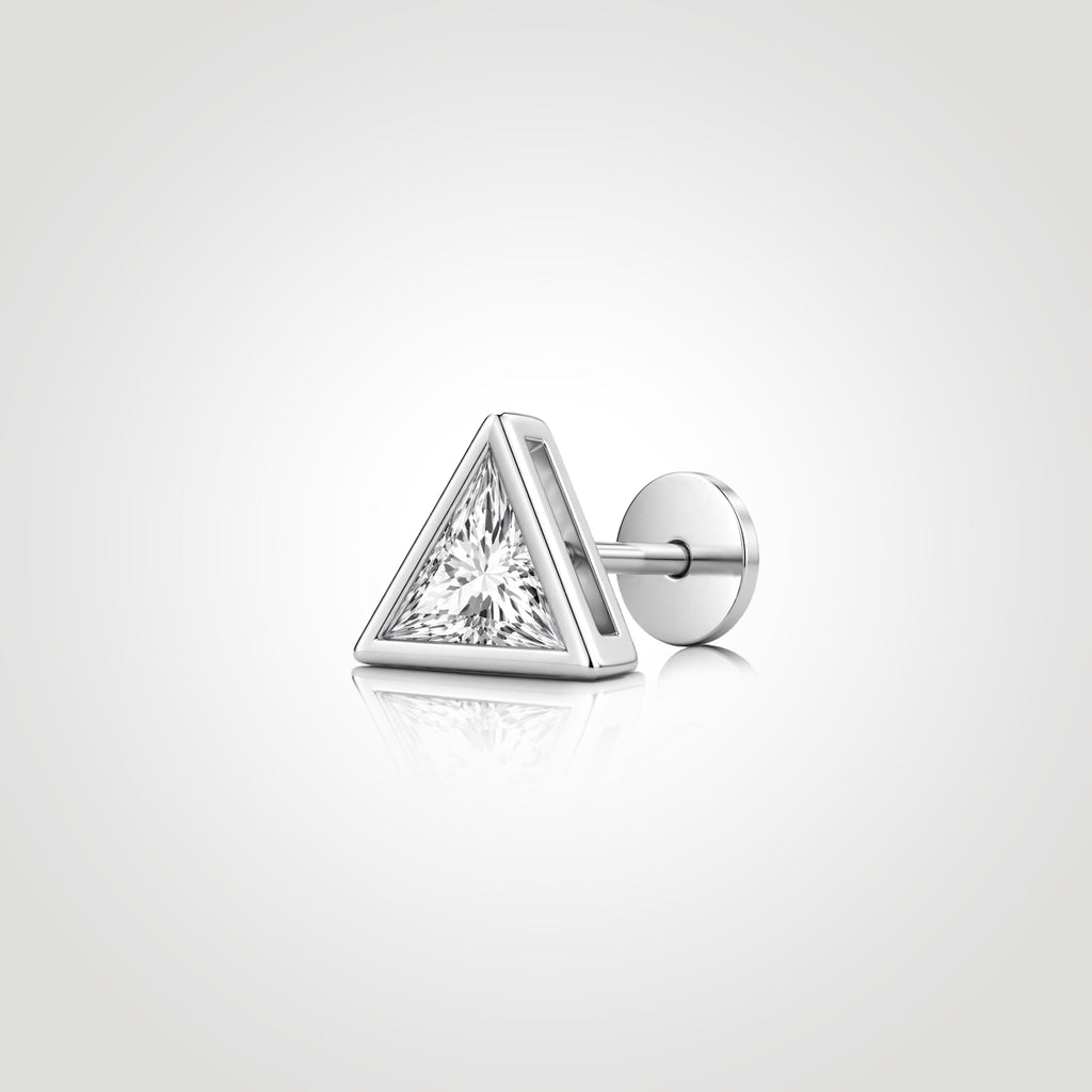 triangle diamond stud earring for men white gold trillion cut lab grown diamond bezel setting geometric minimalist design
