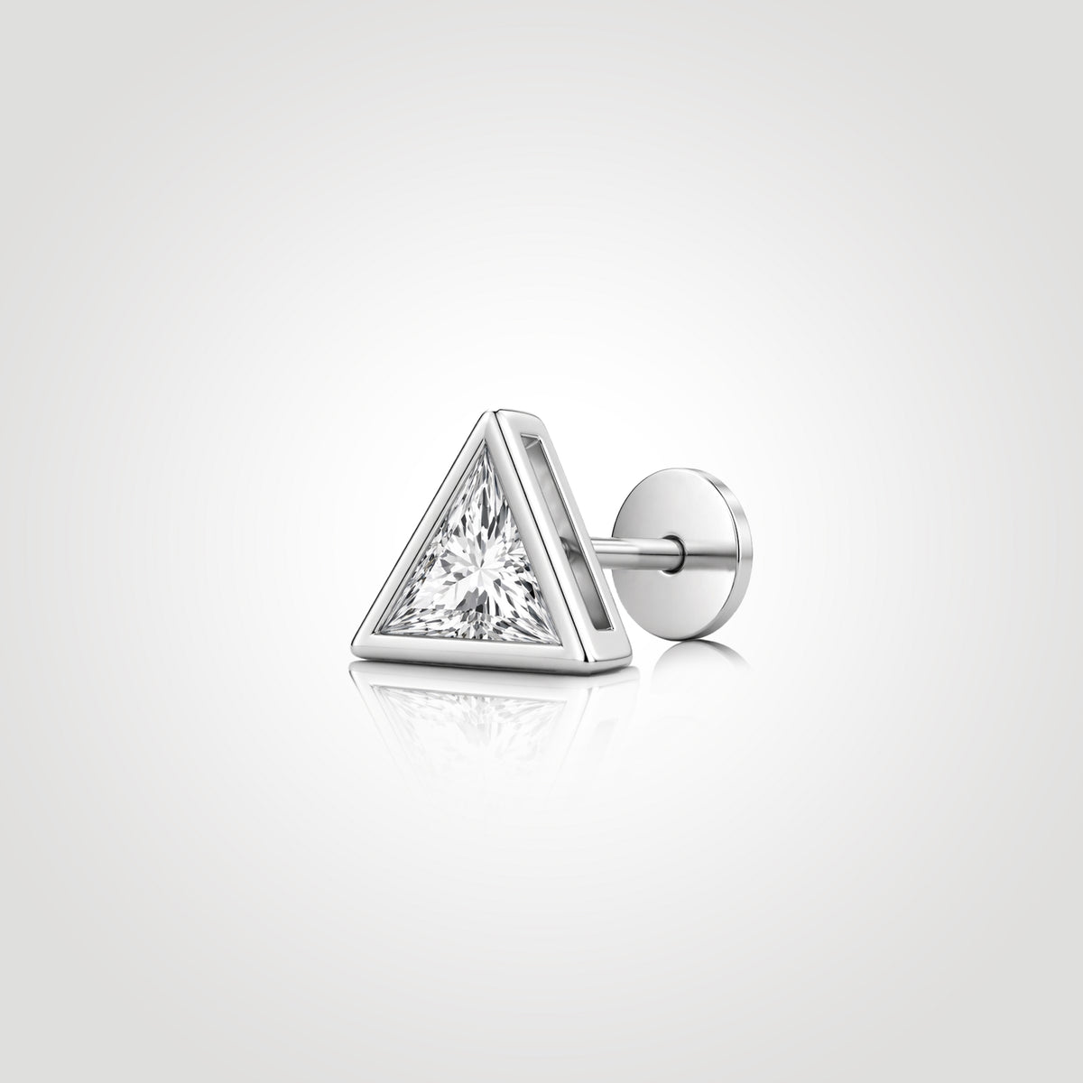 triangle diamond stud earring for men white gold trillion cut lab grown diamond bezel setting geometric minimalist design