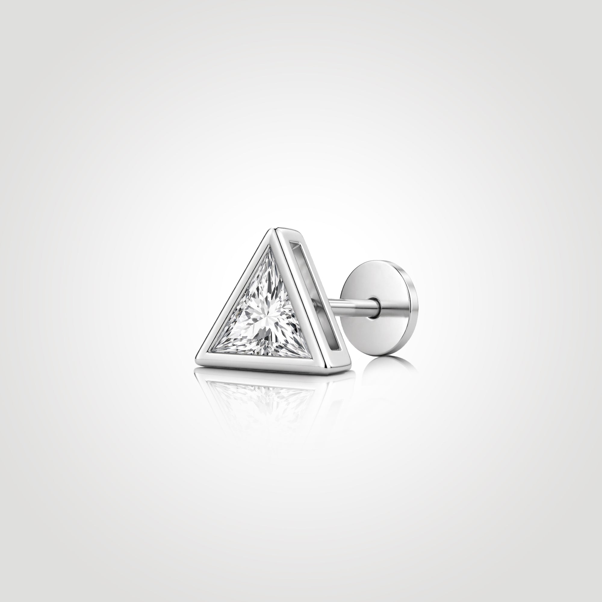 triangle diamond stud earring for men white gold trillion cut lab grown diamond bezel setting geometric minimalist design