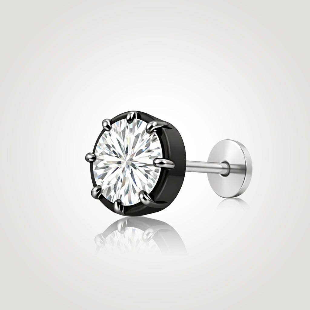 mens black gold diamond stud earring side view round lab diamond prong setting strong modern masculine design
