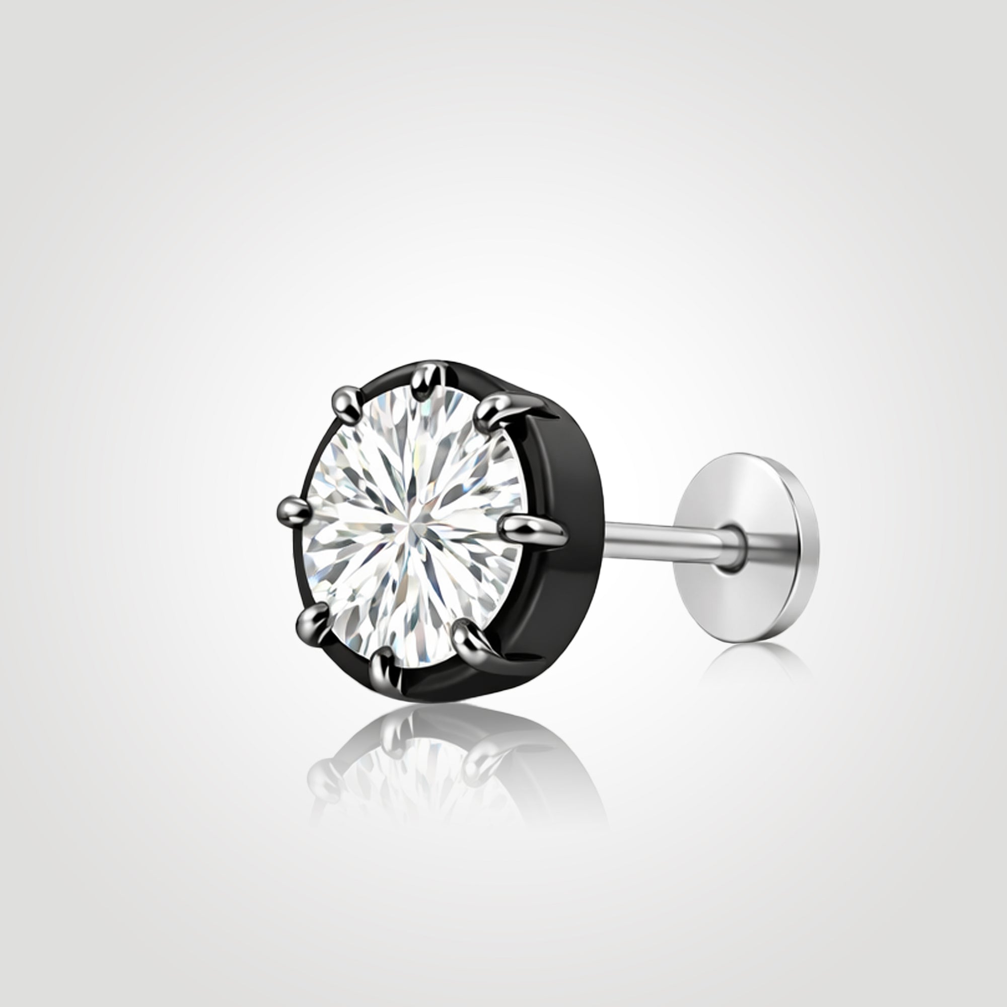 mens black gold diamond stud earring side view round lab diamond prong setting strong modern masculine design