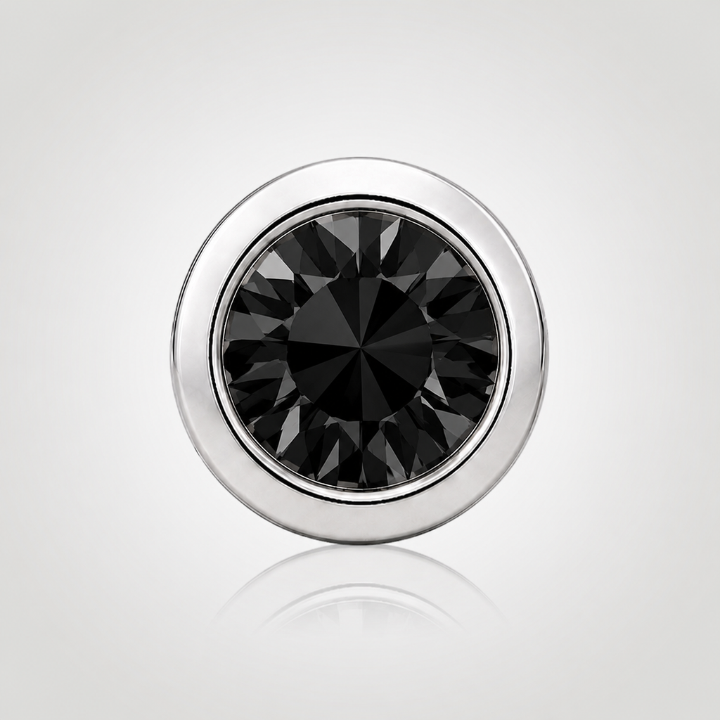 Black diamond stud earring for men, bezel set round lab grown diamond, 14K white gold minimalist earring