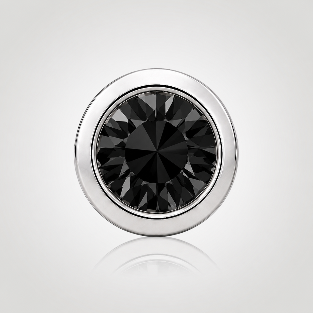 Black diamond stud earring for men, bezel set round lab grown diamond, 14K white gold minimalist earring