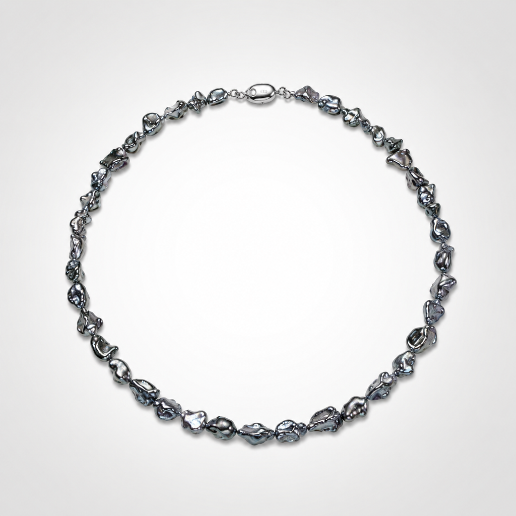 Tahitian Keshi Pearl Choker | Dark Silver-Gray Pearls 4.5–7.5 mm