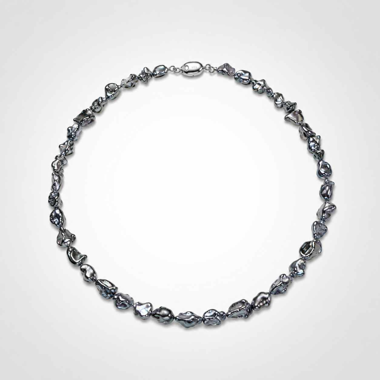 Tahitian Keshi Pearl Choker | Dark Silver-Gray Pearls 4.5–7.5 mm