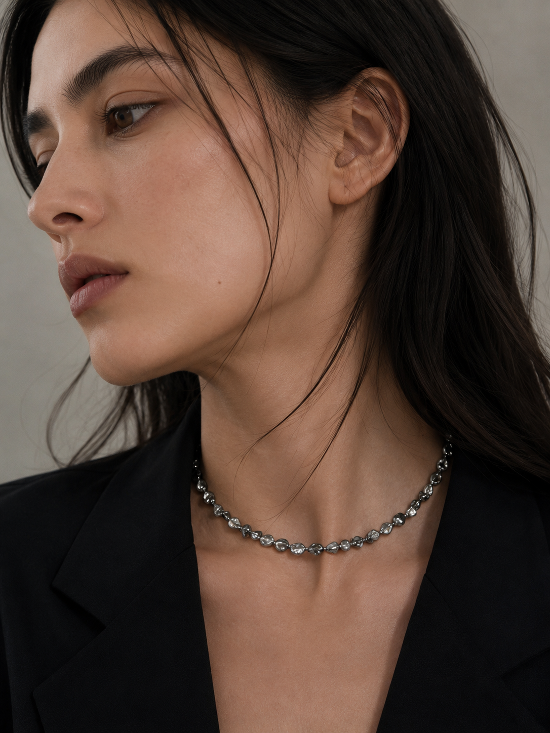 Tahitian Keshi Pearl Choker | Dark Silver-Gray Pearls 4.5–7.5 mm