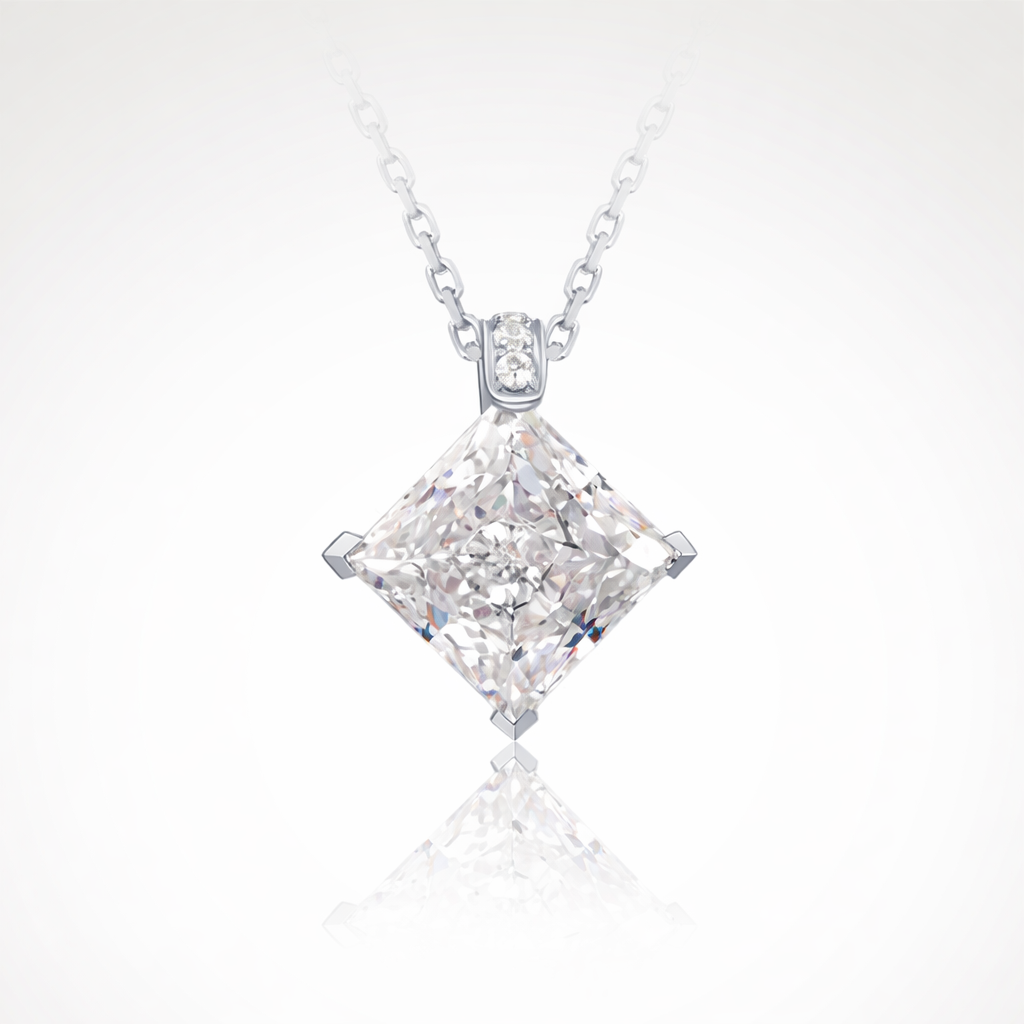 Princess Cut Diamond Pendant Necklace | 14K Solid White Gold | Lab-Grown Diamond