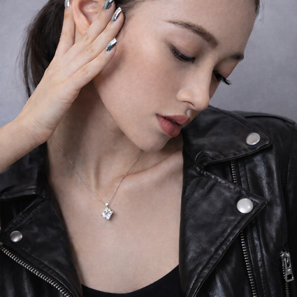 Princess Cut Diamond Pendant Necklace | 14K Solid White Gold | Lab-Grown Diamond