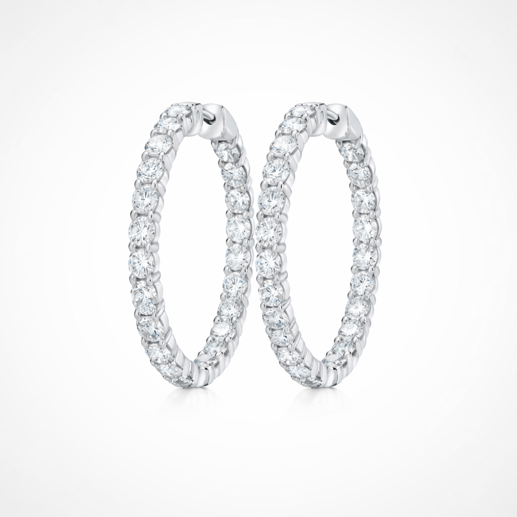 4ct lab-grown diamond hoop earrings in 14K white gold, 29mm diameter, refined continuous sparkle.