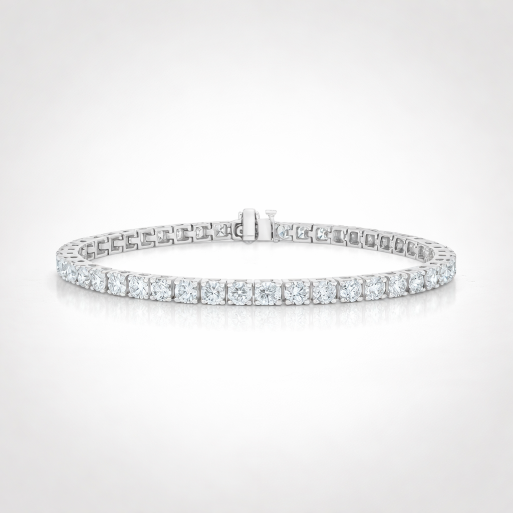 14K white gold lab-grown diamond tennis bracelet with full pavé setting, featuring 0.15 ct round brilliant diamonds