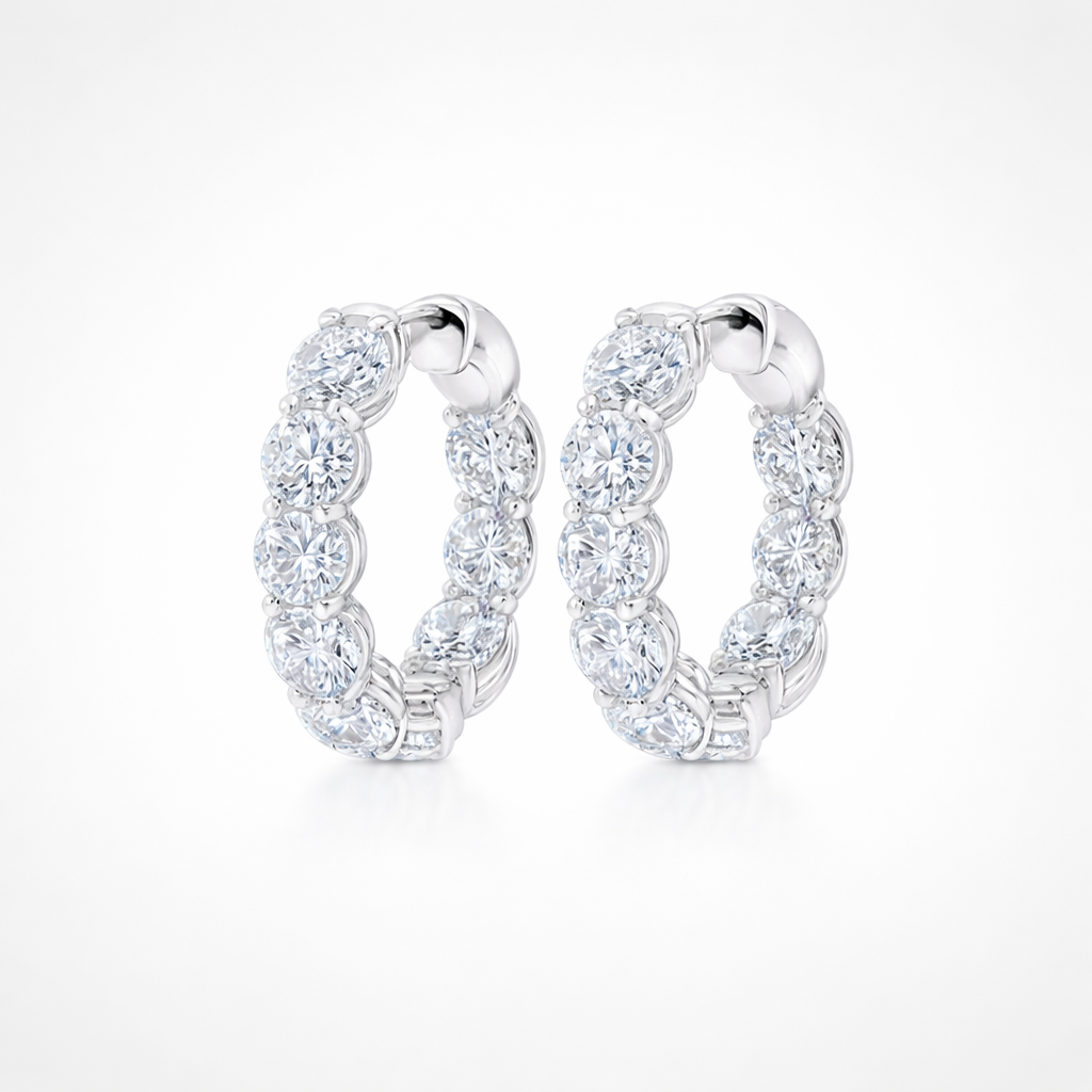 7ct lab-grown diamond huggie hoop earrings in 14K white gold, brilliant sparkle, everyday wear