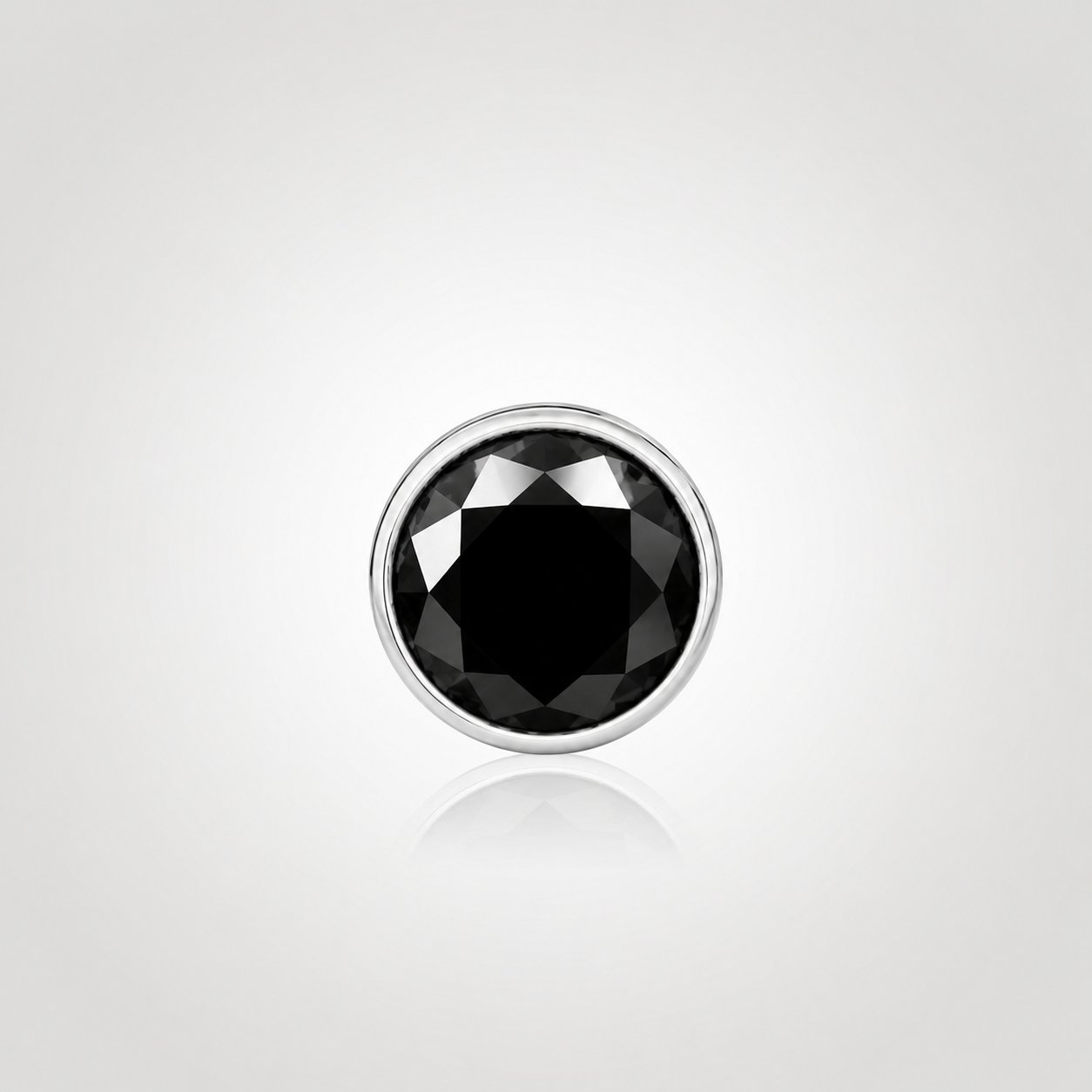 Front view of a bezel-set black diamond stud earring for men