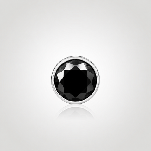 Front view of a bezel-set black diamond stud earring for men