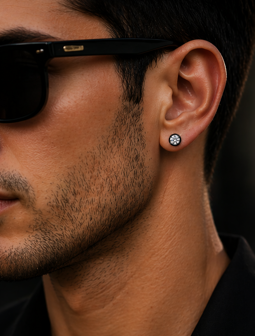 diamond stud earrings for men black setting – modern minimal ear stud