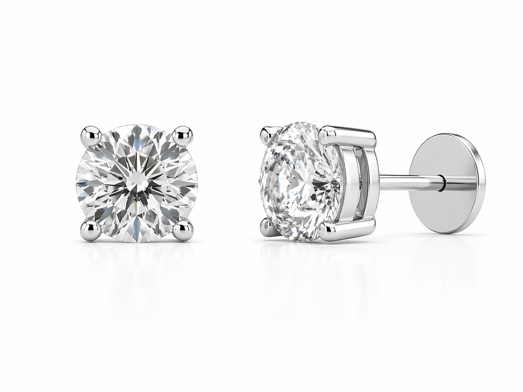 Four-Prong Diamond Stud Earring for Men | 14K White Gold | Lab-Grown Diamond