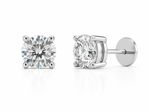 Four-Prong Diamond Stud Earring for Men | 14K White Gold | Lab-Grown Diamond