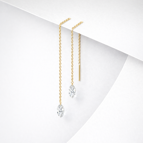 Floating Diamond threader earrings in 14K yellow gold featuring suspended lab-grown marquise diamonds with natural brilliance and subtle movement