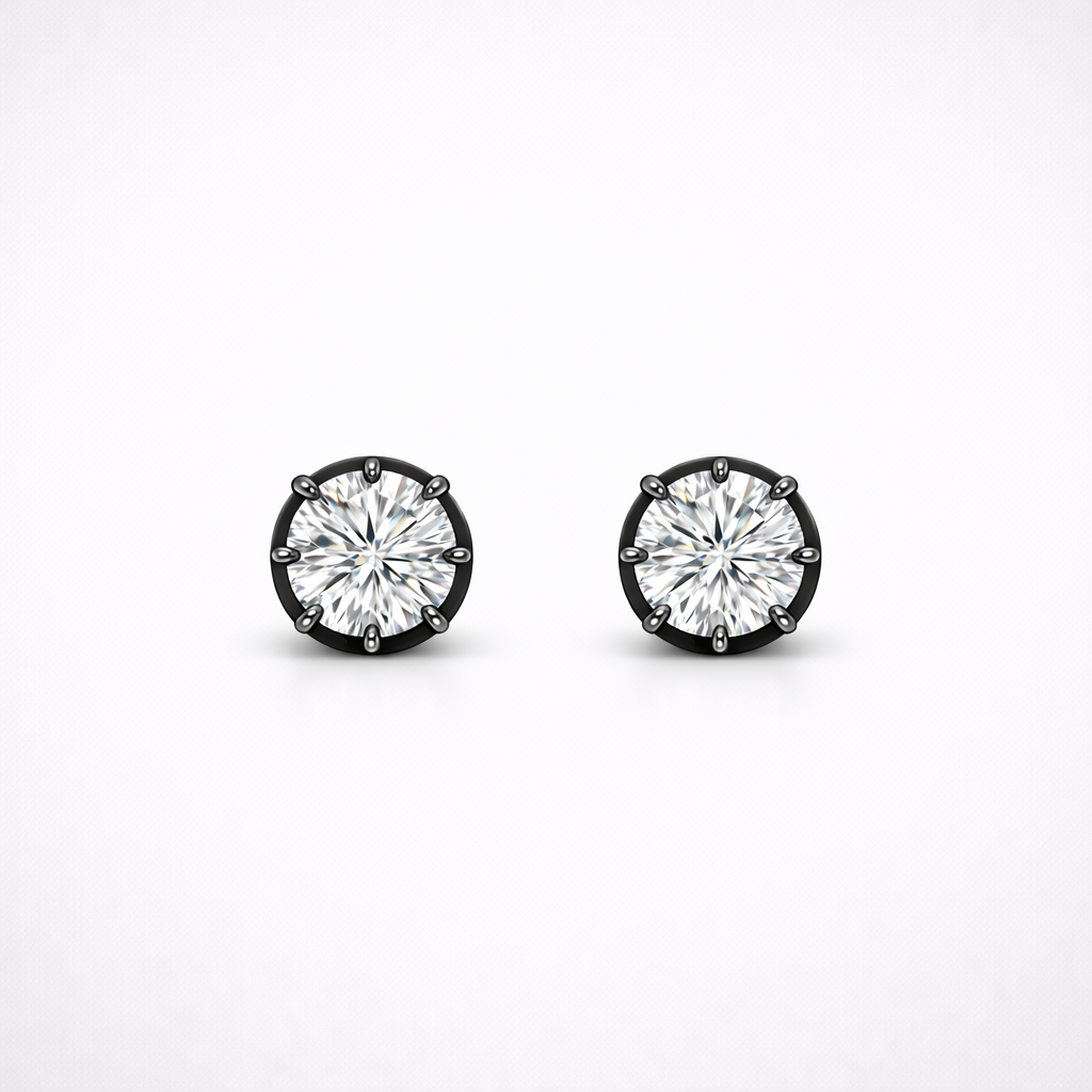 14K black gold lab-grown diamond stud earrings with round brilliant cut, 1.00 ct pair, eight-prong setting