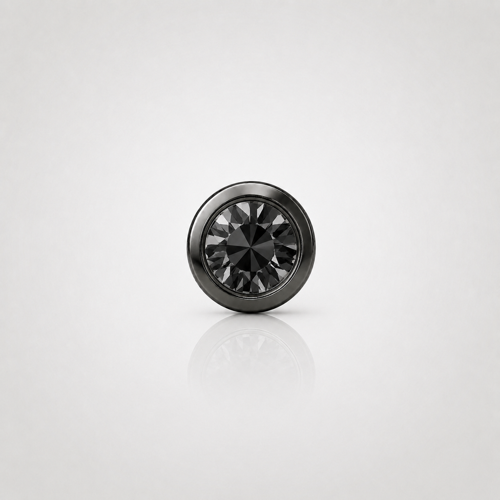 Natural Black Diamond Stud Earrings for Men | Recessed Bezel | 14K Black Gold | Structured Minimal Design