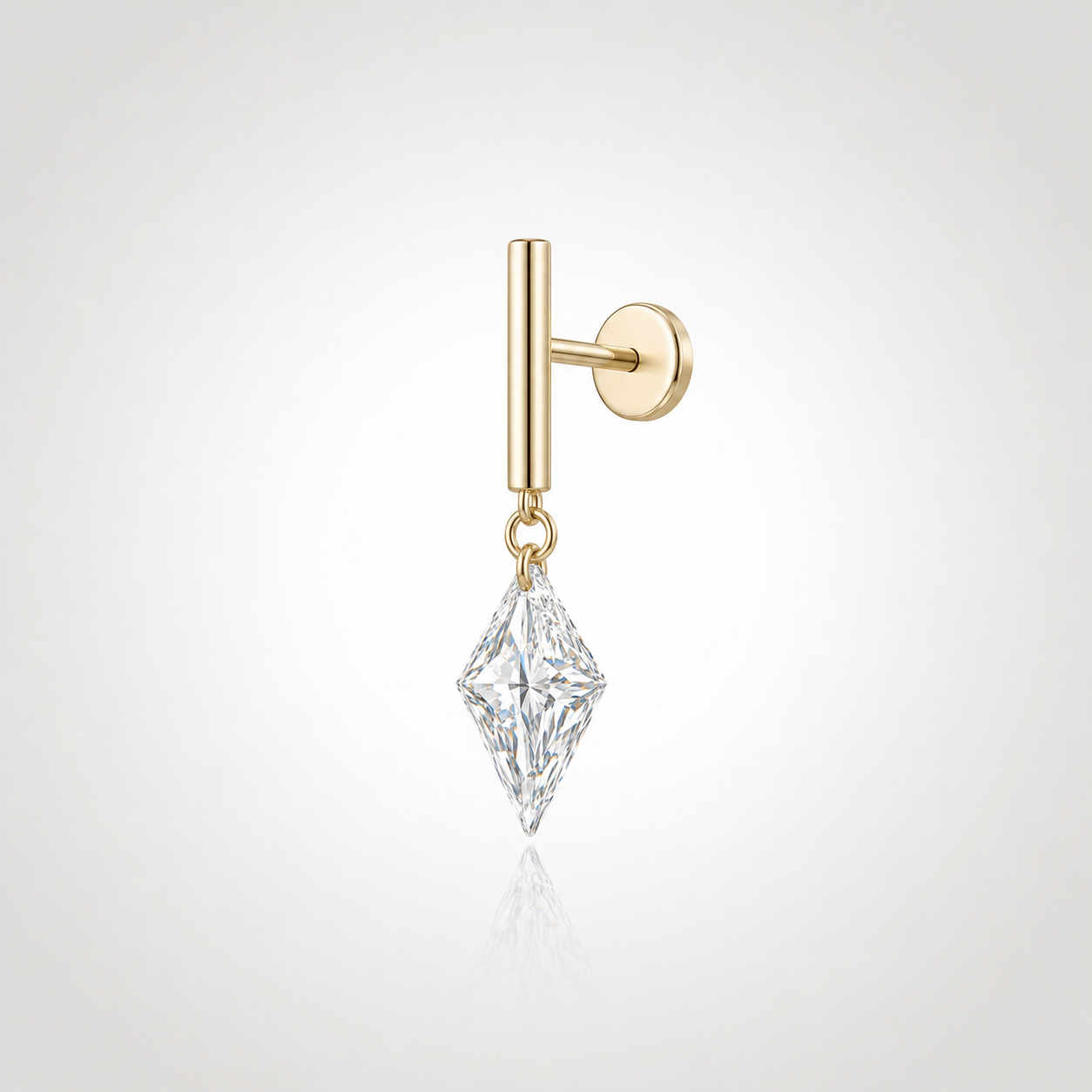 Kite Cut Floating Diamond Drop Stud Earring for Men in 14K Gold – Side View with Push-Back Closure