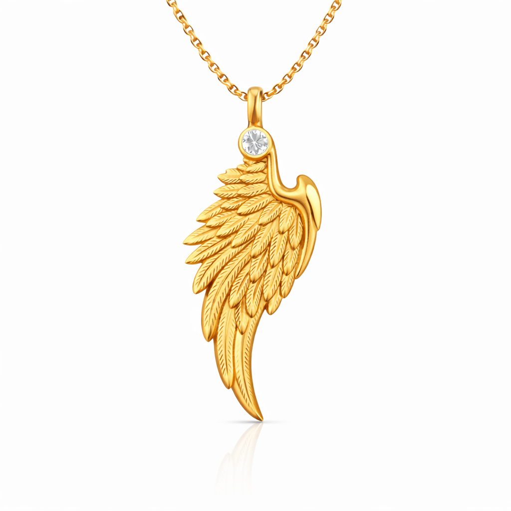 Hand-Chiseled Gold Wing Diamond Pendant Necklace | 14K Gold | Lab-Grown Diamond